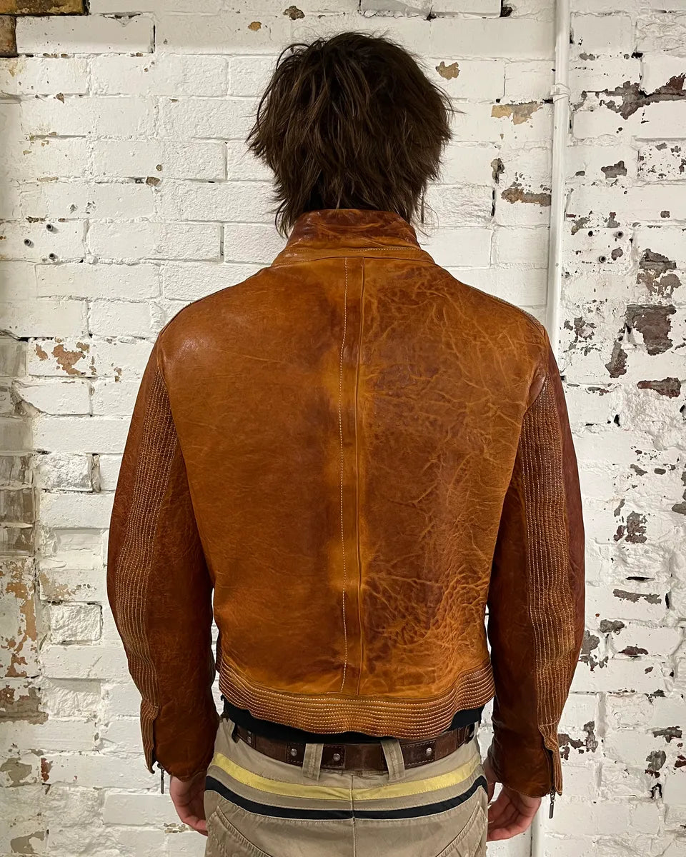 Massimo Rebecchi Cognac Leather Bomber Jacket PklEXAq 3