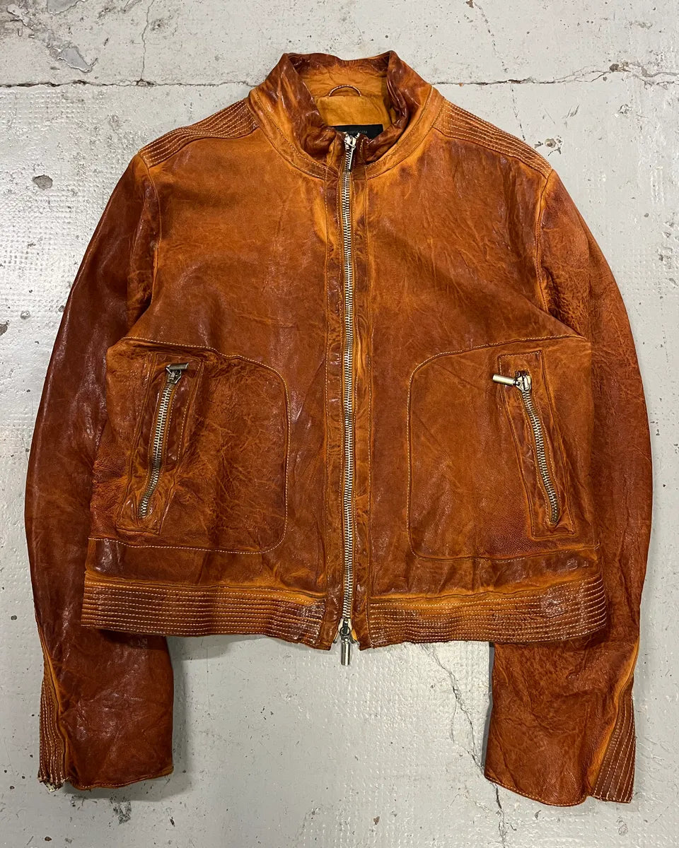 Massimo Rebecchi Cognac Leather Bomber Jacket PklEXAq 4