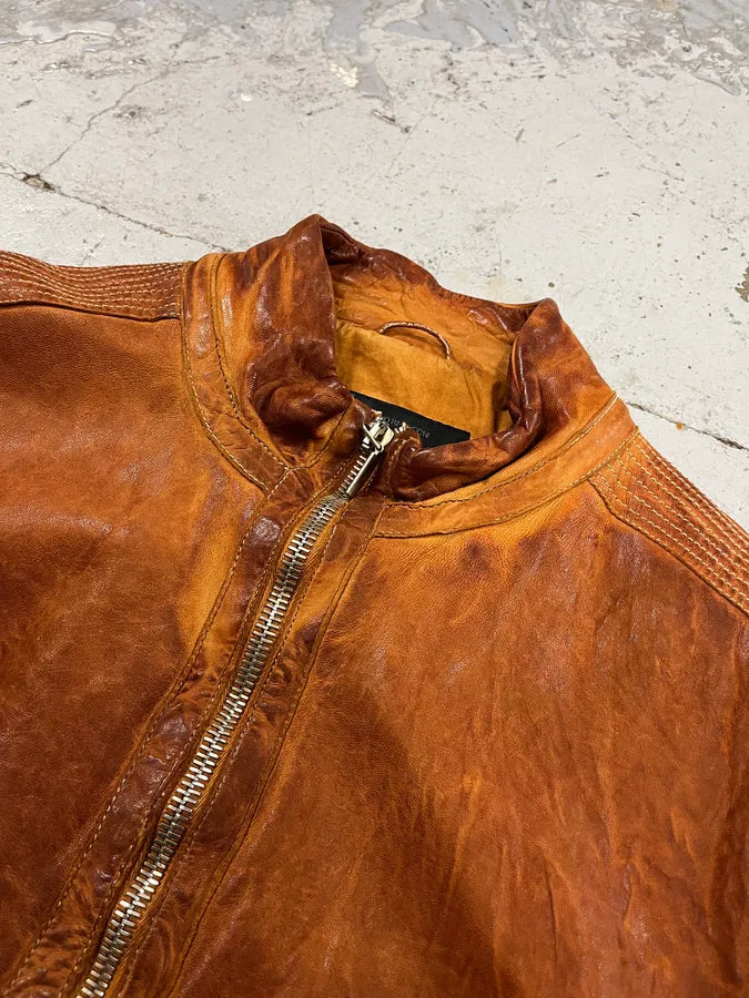 Massimo Rebecchi Cognac Leather Bomber Jacket PklEXAq 5