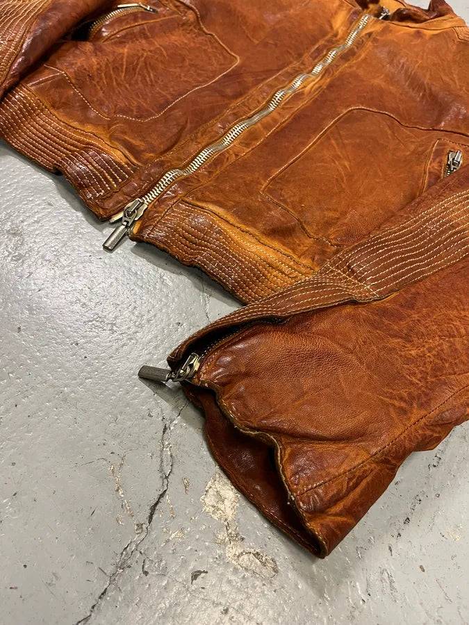 Massimo Rebecchi Cognac Leather Bomber Jacket PklEXAq 6
