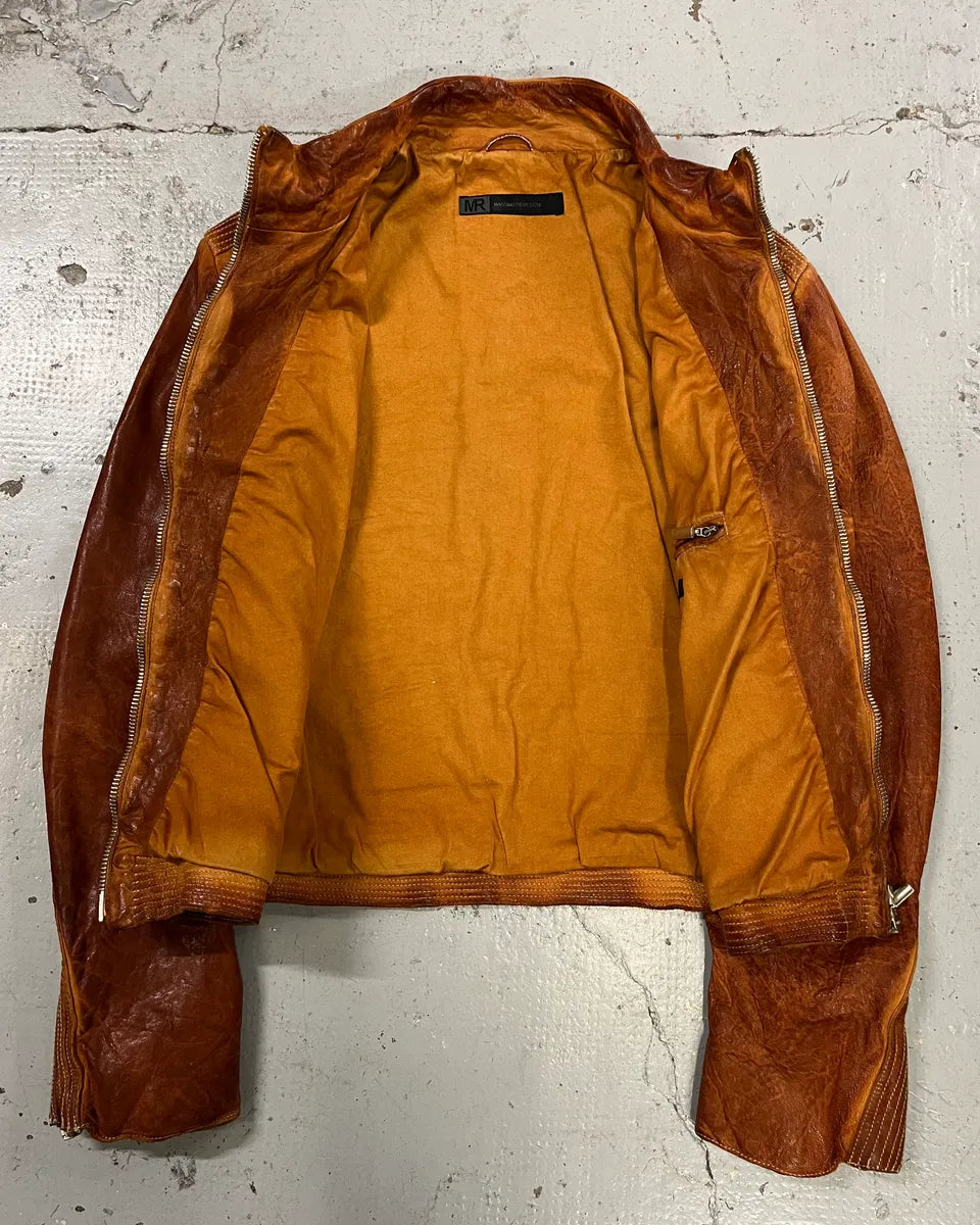 Massimo Rebecchi Cognac Leather Bomber Jacket PklEXAq 7