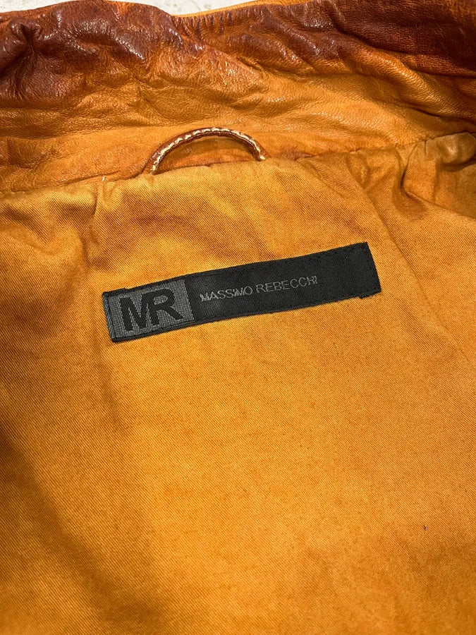 Massimo Rebecchi Cognac Leather Bomber Jacket PklEXAq 8