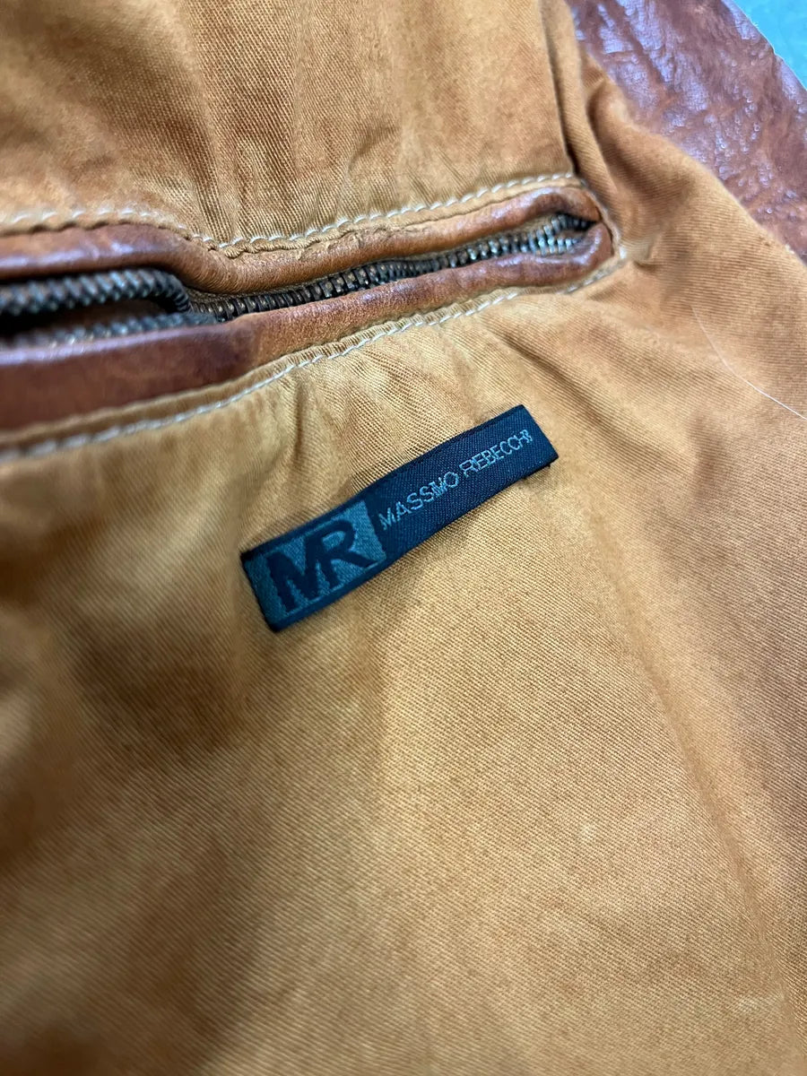 Massimo Rebecchi Cognac Leather Bomber Jacket PklEXAq 9