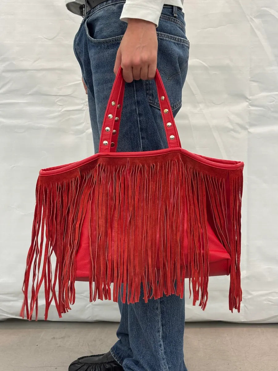 Massimo Rebecchi Red Leather Fringe Bucket Bag yivZylq 2