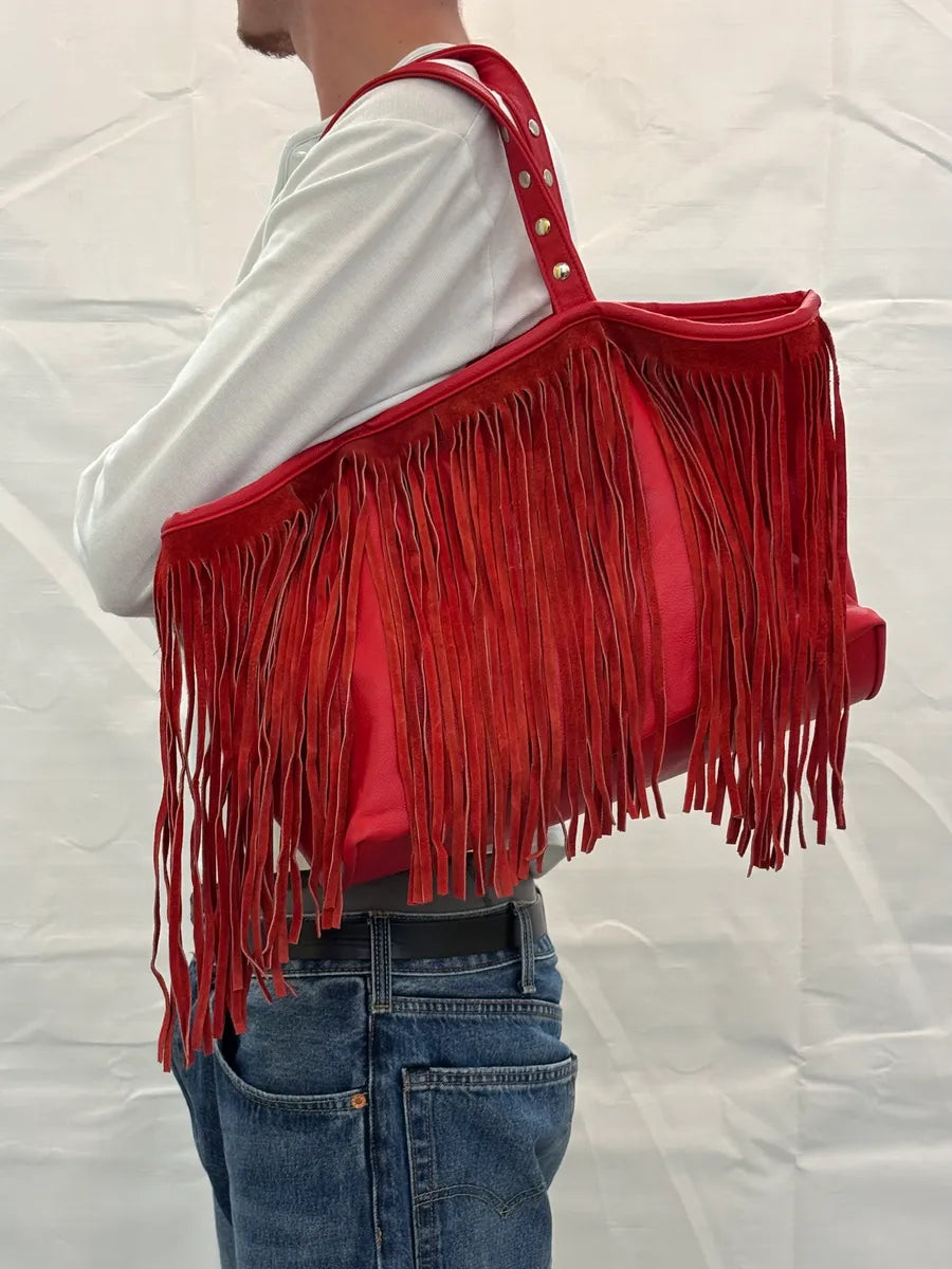 Massimo Rebecchi Red Leather Fringe Bucket Bag yivZylq 1
