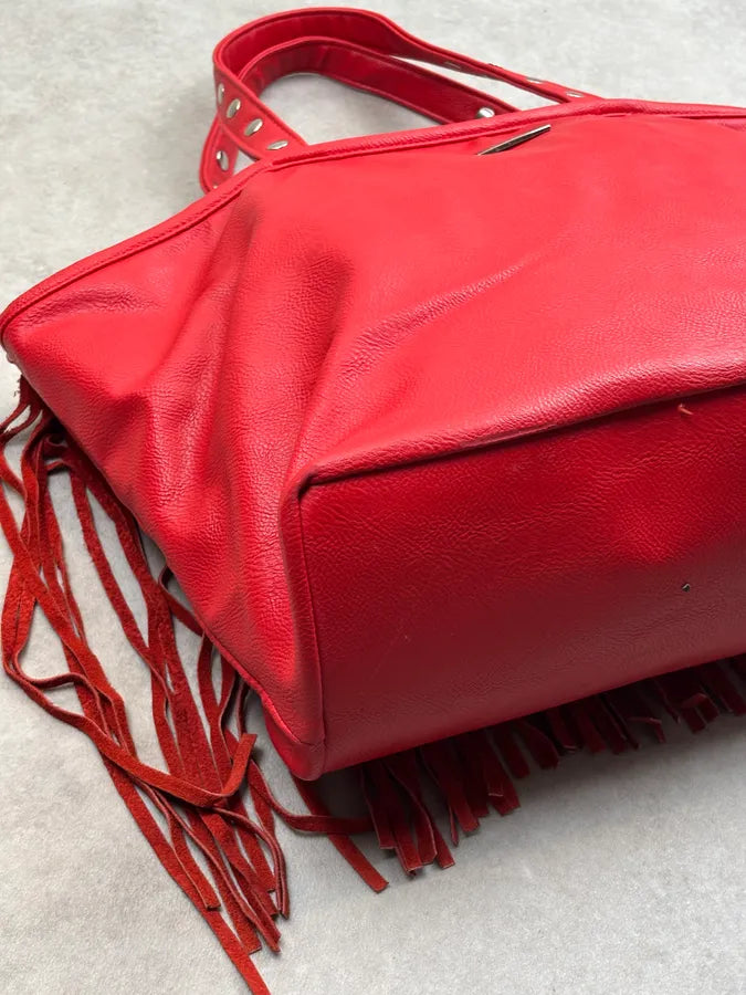 Massimo Rebecchi Red Leather Fringe Bucket Bag yivZylq 12