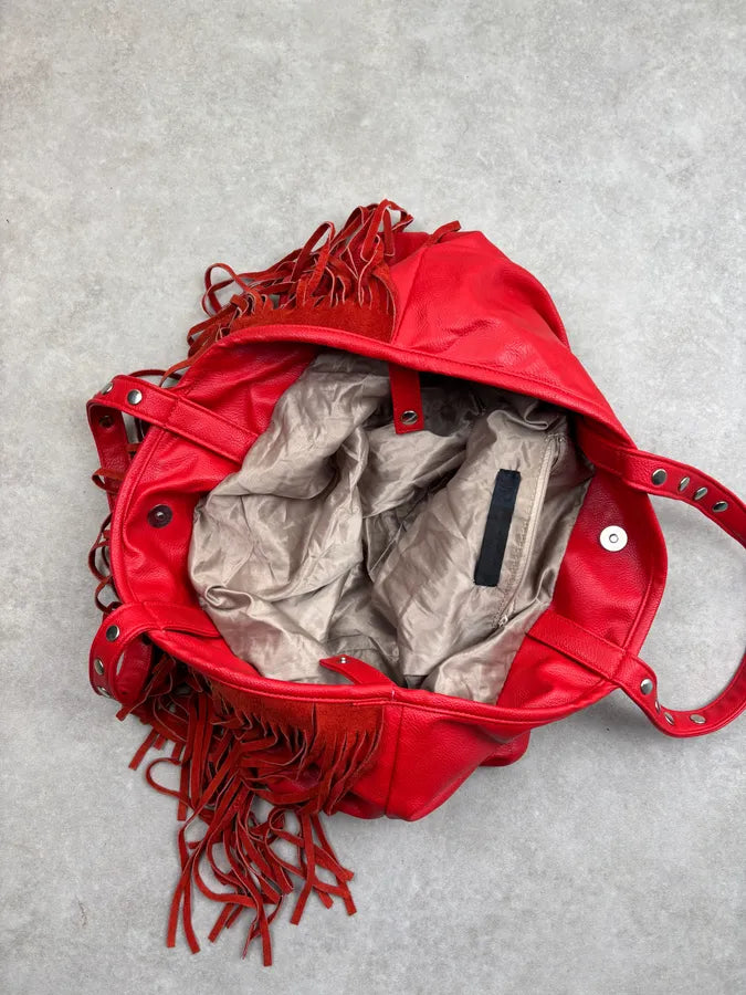 Massimo Rebecchi Red Leather Fringe Bucket Bag yivZylq 13