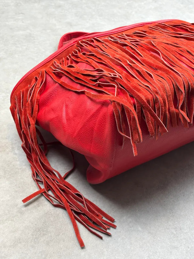 Massimo Rebecchi Red Leather Fringe Bucket Bag yivZylq 6