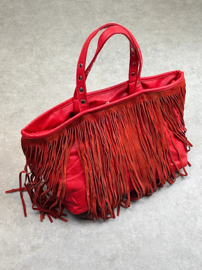 Massimo Rebecchi Red Leather Fringe Bucket Bag yivZylq 0