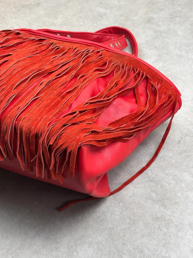 Massimo Rebecchi Red Leather Fringe Bucket Bag yivZylq 4