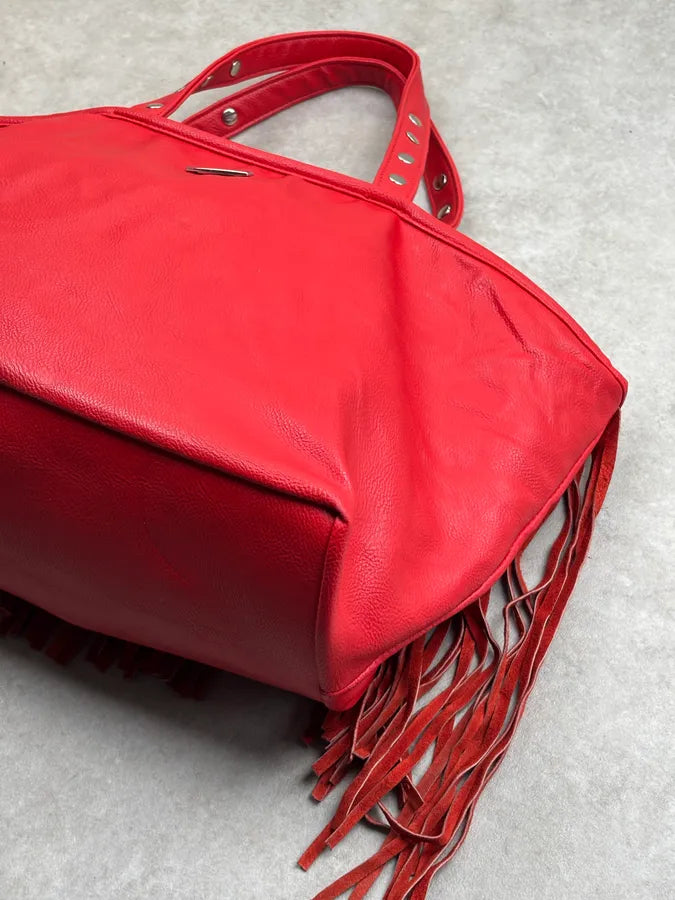 Massimo Rebecchi Red Leather Fringe Bucket Bag yivZylq 10