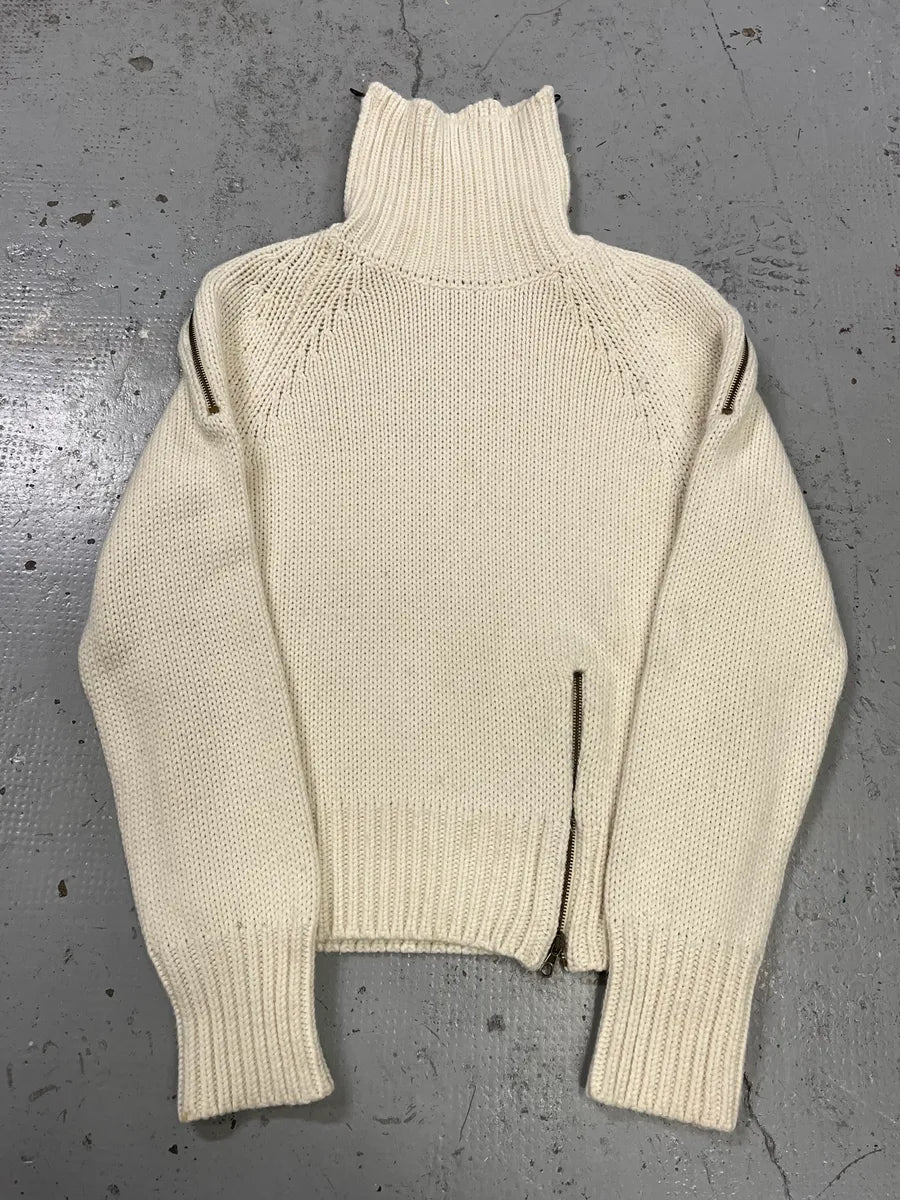 Massimo Rebecchi Triple Zip Cream Wool Turtleneck Sweater XQsjmfO 0