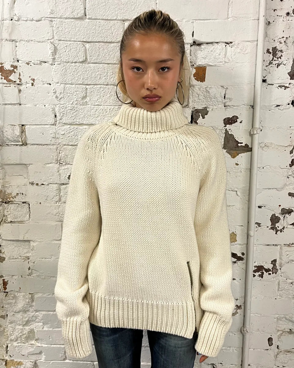 Massimo Rebecchi Triple Zip Cream Wool Turtleneck Sweater XQsjmfO 2