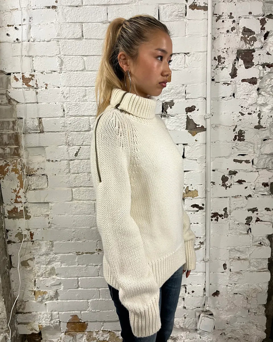 Massimo Rebecchi Triple Zip Cream Wool Turtleneck Sweater XQsjmfO 3