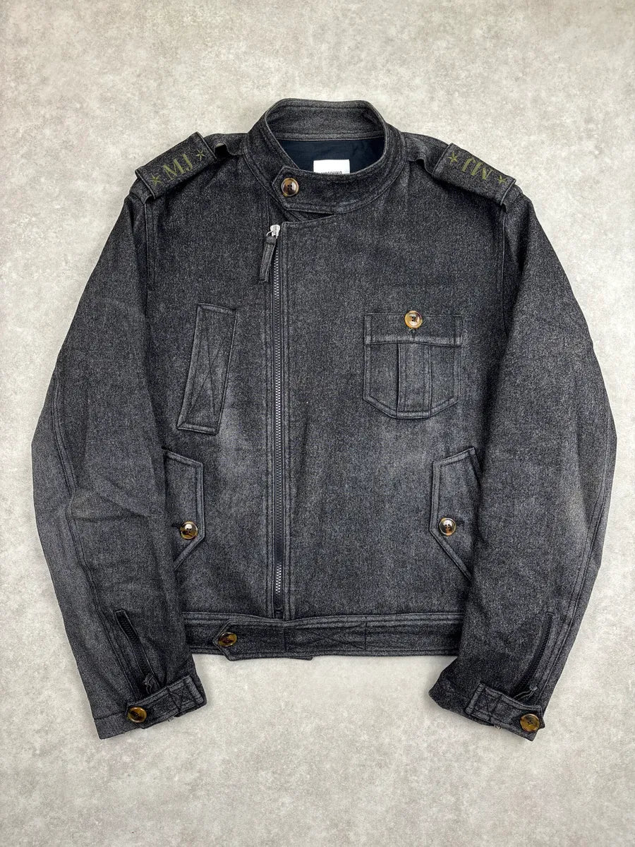 1990s Moschino Dark Grey Wool Military Asymmetrical Light Jacket mbfBzJtm 0