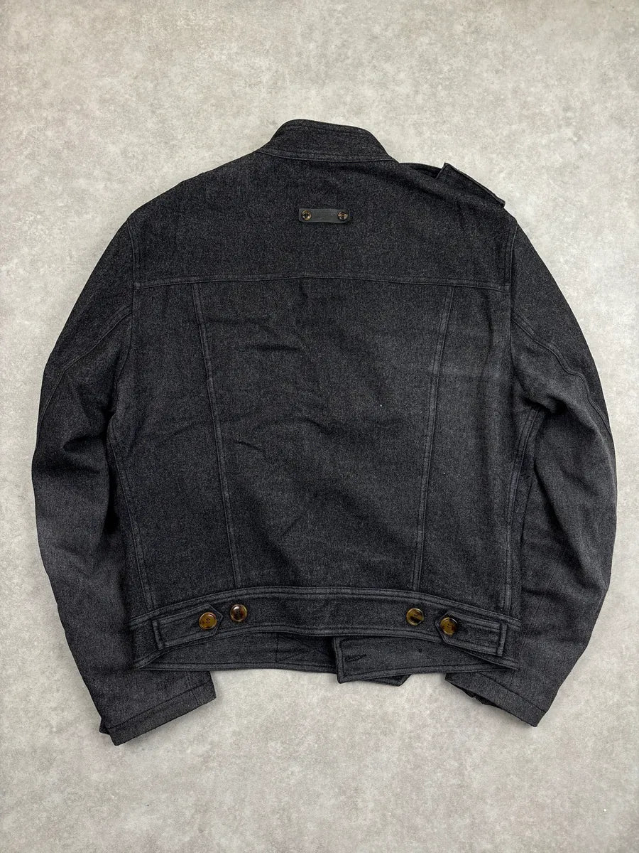 1990s Moschino Dark Grey Wool Military Asymmetrical Light Jacket mbfBzJtm 5
