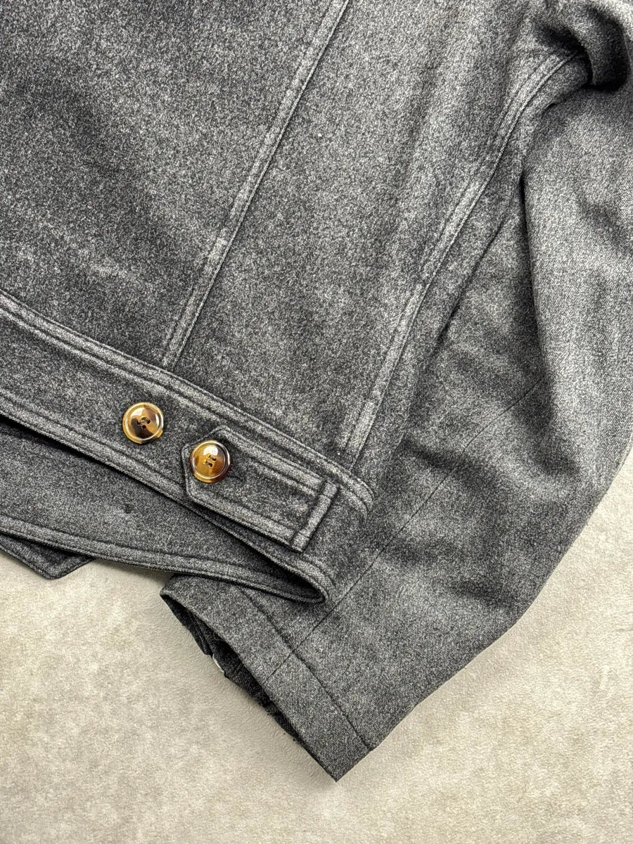 1990s Moschino Dark Grey Wool Military Asymmetrical Light Jacket mbfBzJtm 8