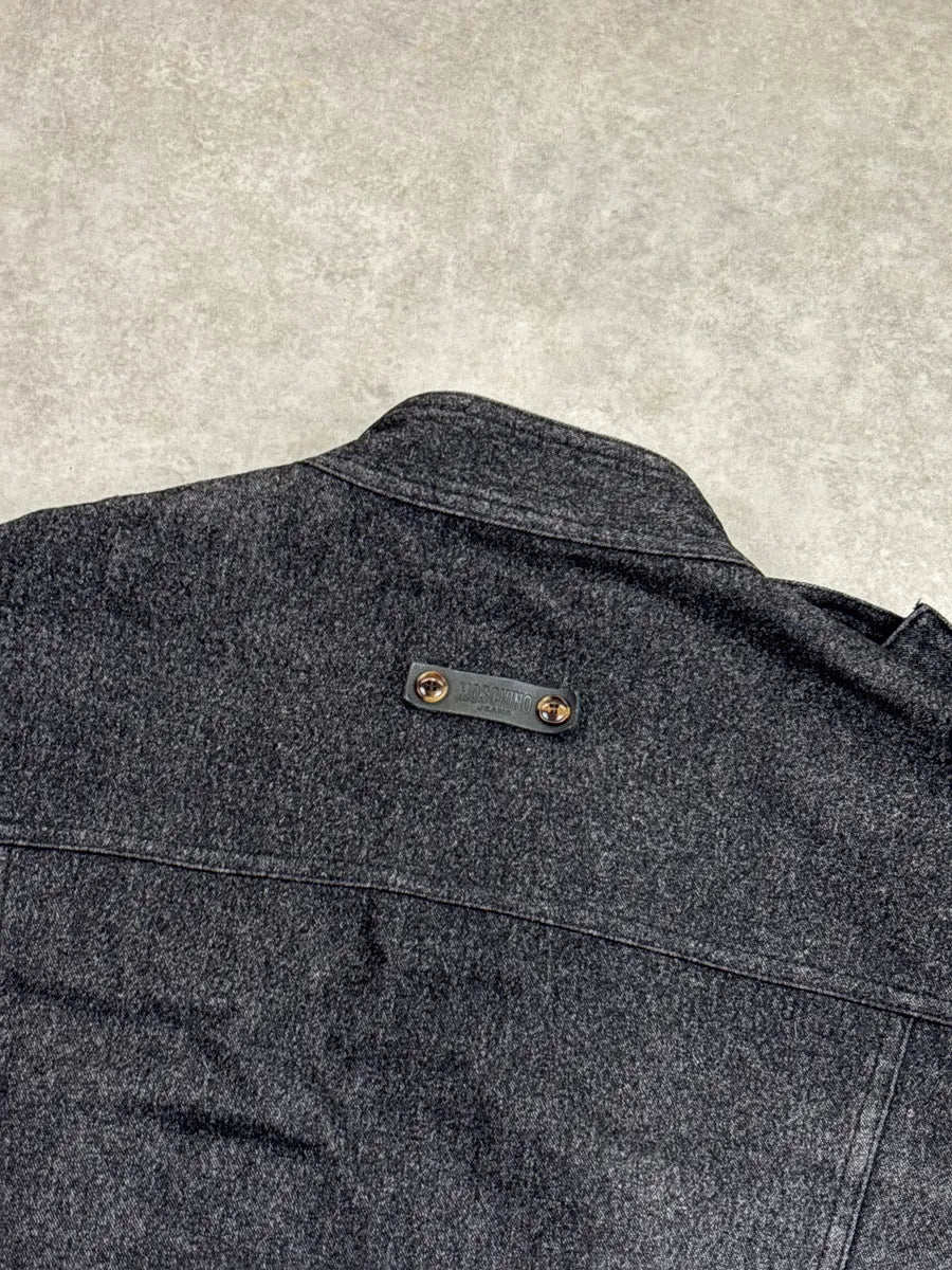 1990s Moschino Dark Grey Wool Military Asymmetrical Light Jacket mbfBzJtm 9