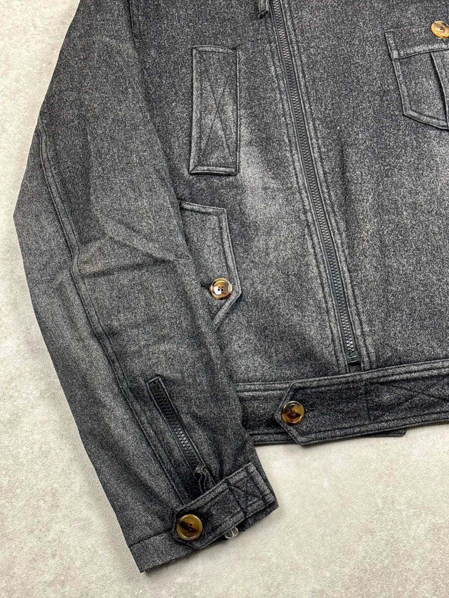 1990s Moschino Dark Grey Wool Military Asymmetrical Light Jacket mbfBzJtm 6