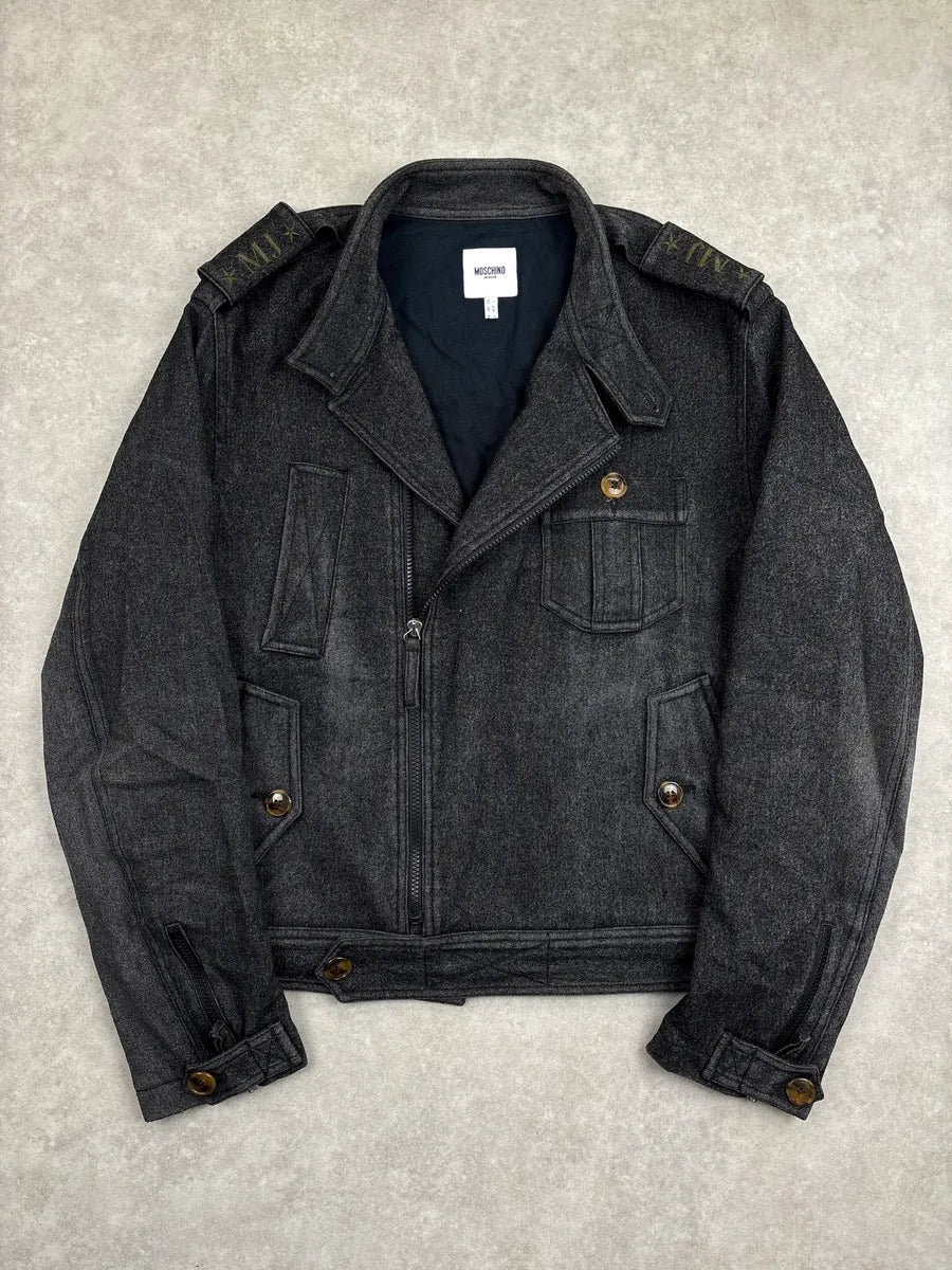 1990s Moschino Dark Grey Wool Military Asymmetrical Light Jacket mbfBzJtm 1
