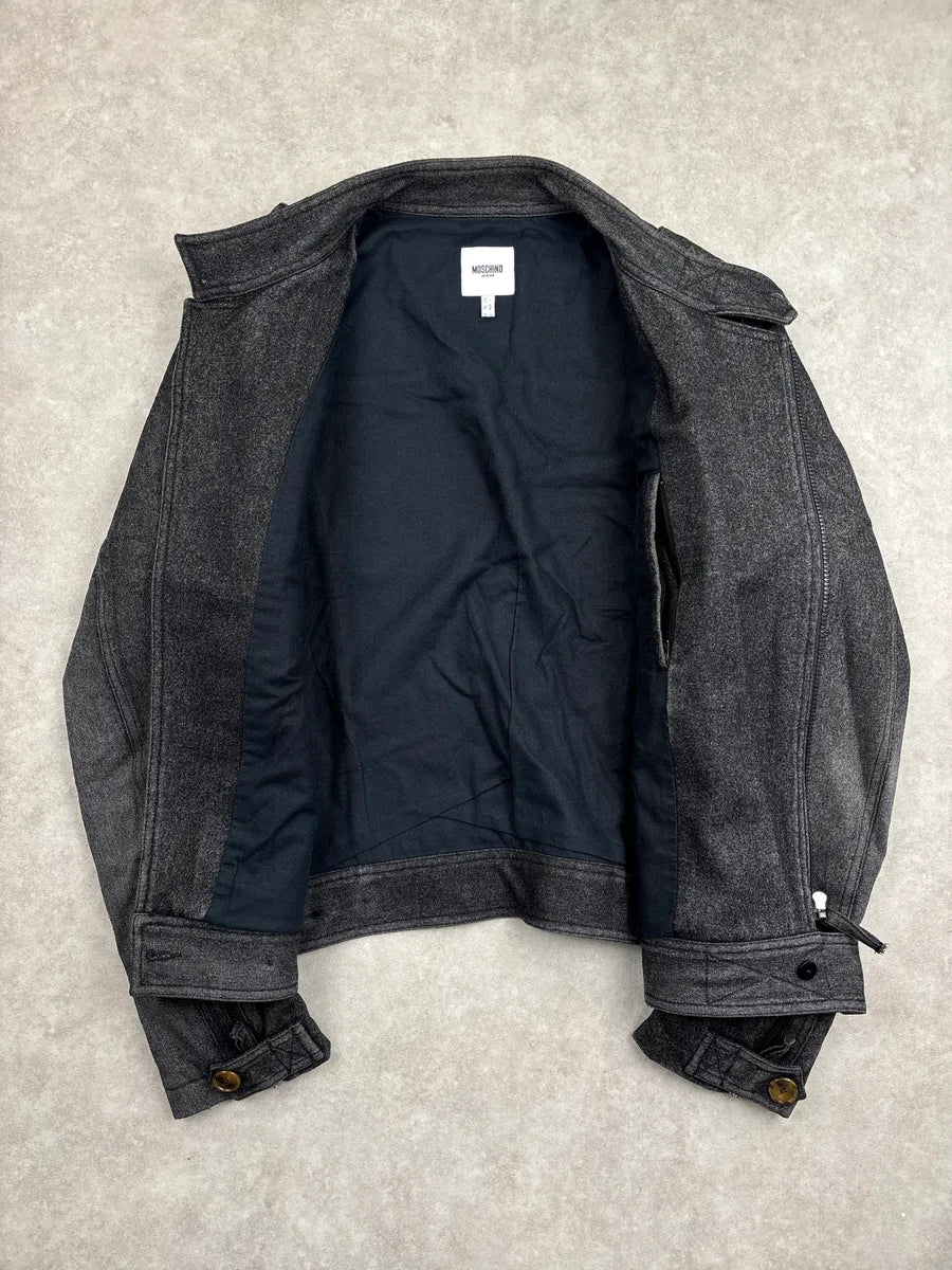 1990s Moschino Dark Grey Wool Military Asymmetrical Light Jacket mbfBzJtm 4