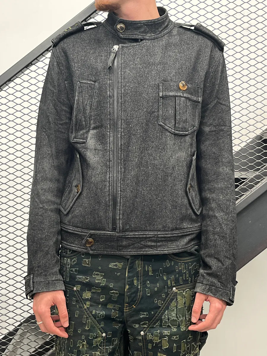 1990s Moschino Dark Grey Wool Military Asymmetrical Light Jacket mbfBzJtm 2