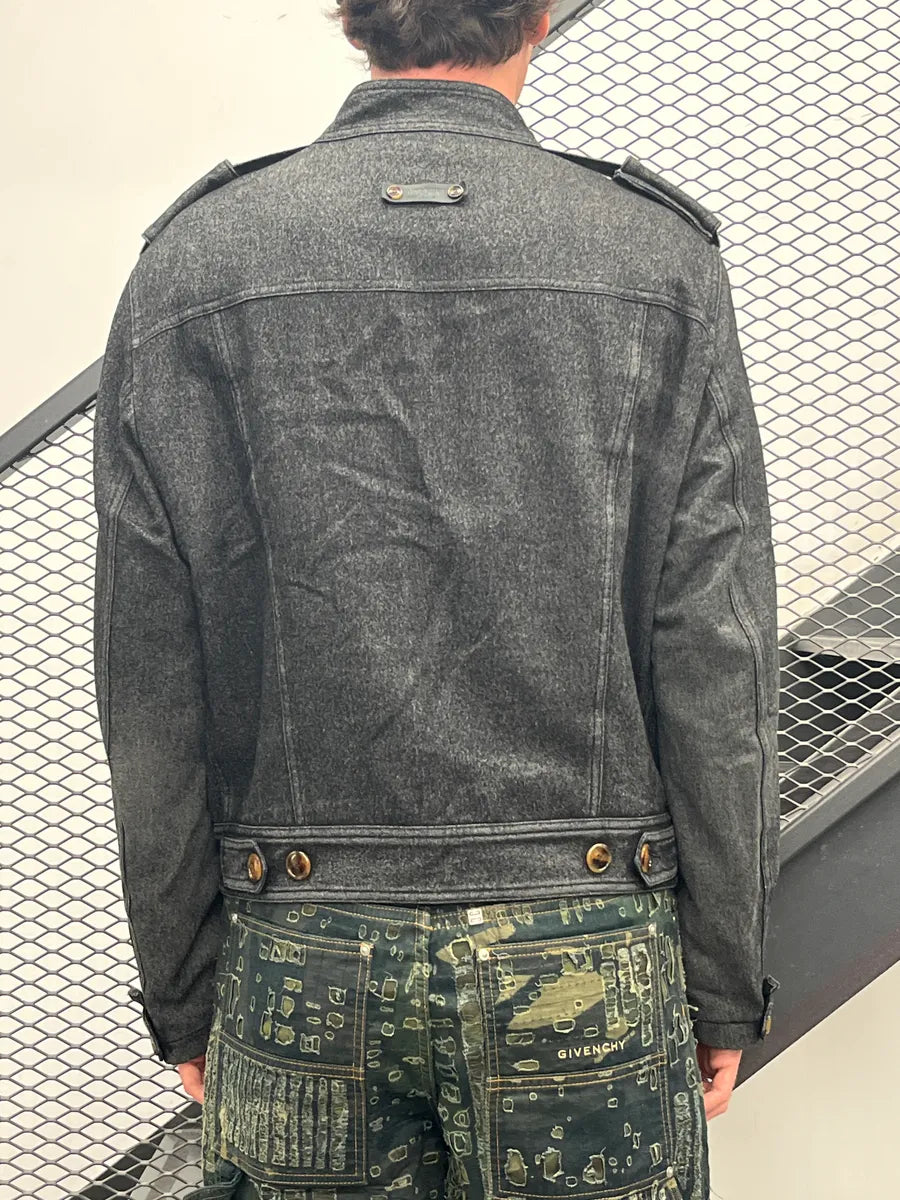 1990s Moschino Dark Grey Wool Military Asymmetrical Light Jacket mbfBzJtm 3