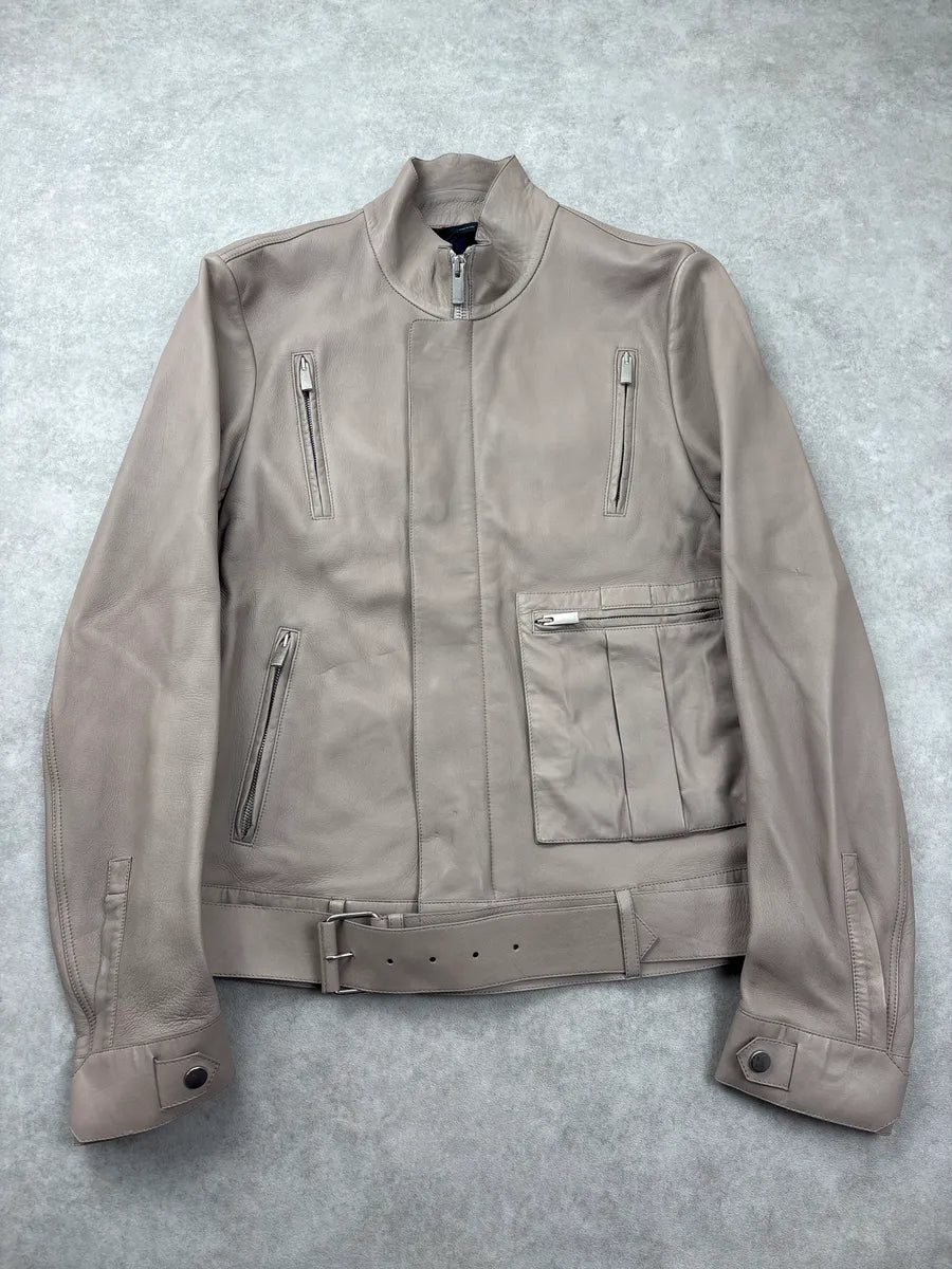 SS2015 Fendi Beige Multi-Zip Belted Biker Leather Jacket mcmaaHEi 0