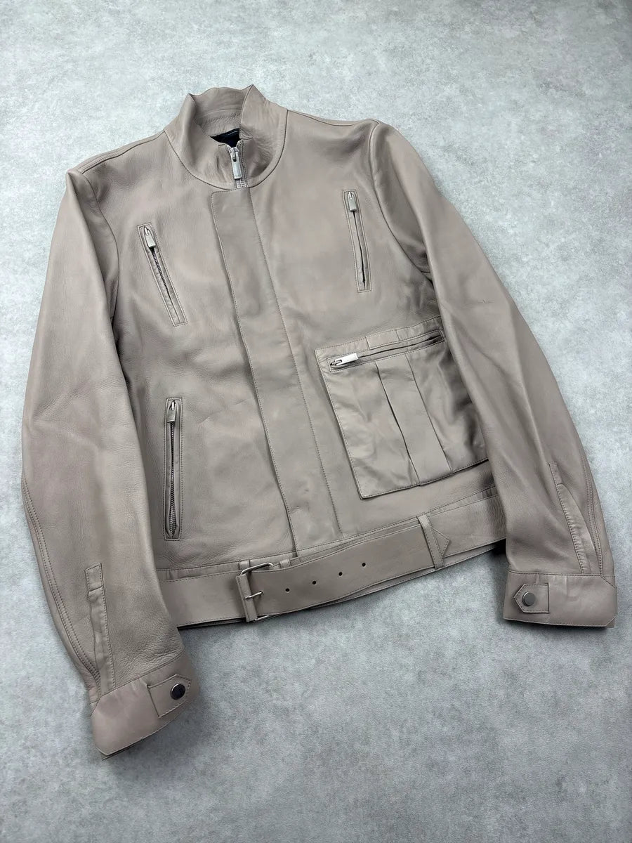 SS2015 Fendi Beige Multi-Zip Belted Biker Leather Jacket mcmaaHEi 3