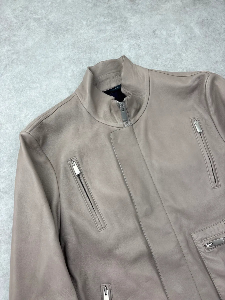 SS2015 Fendi Beige Multi-Zip Belted Biker Leather Jacket mcmaaHEi 4