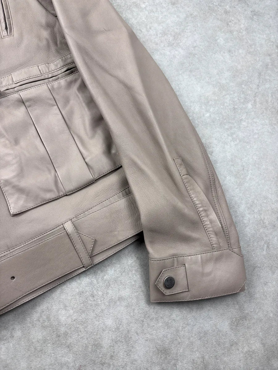 SS2015 Fendi Beige Multi-Zip Belted Biker Leather Jacket mcmaaHEi 7
