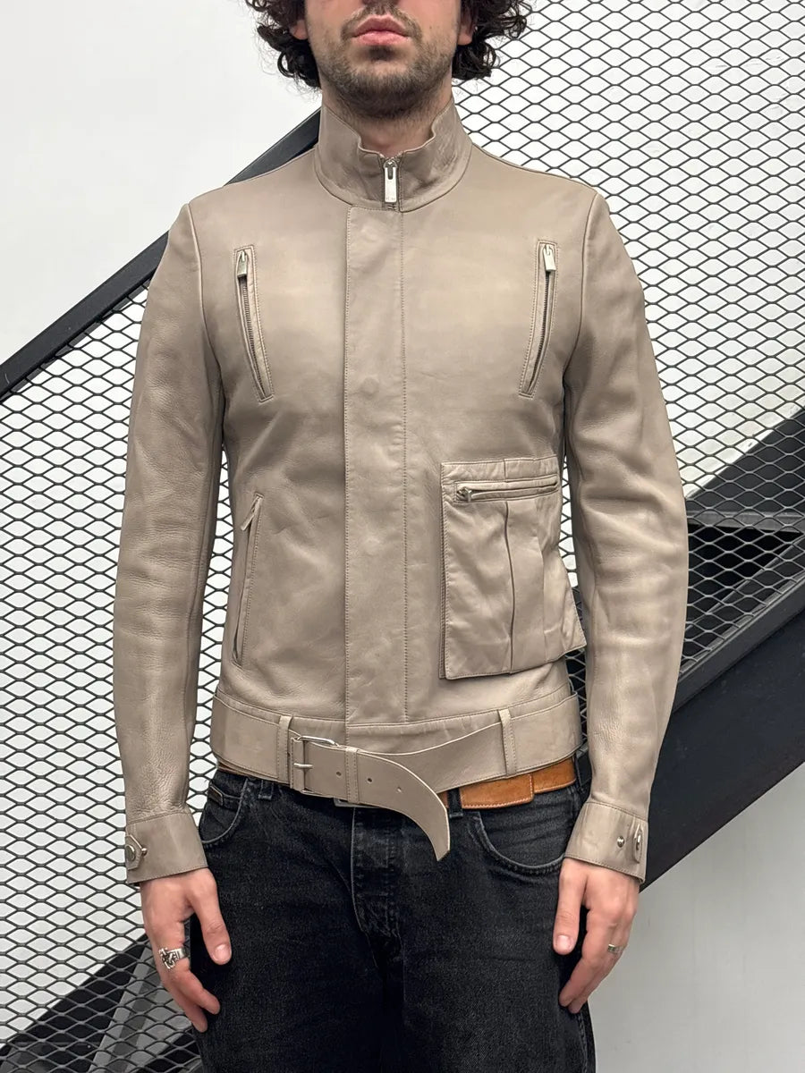 SS2015 Fendi Beige Multi-Zip Belted Biker Leather Jacket mcmaaHEi 1