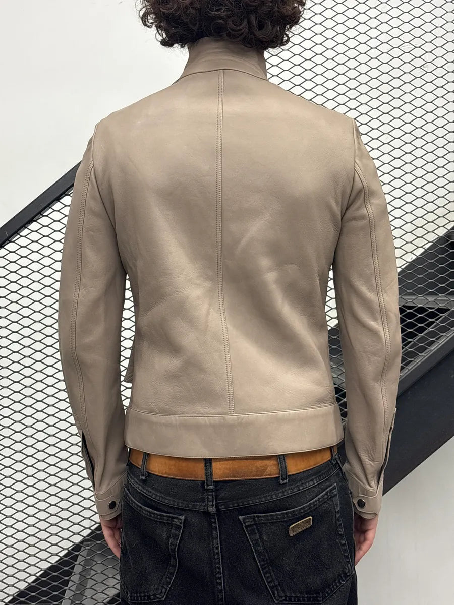 SS2015 Fendi Beige Multi-Zip Belted Biker Leather Jacket mcmaaHEi 2