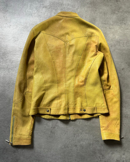 SS2004 Cavalli Sexy Biker Conceptual Yellow Leather Jacket (S) - 3