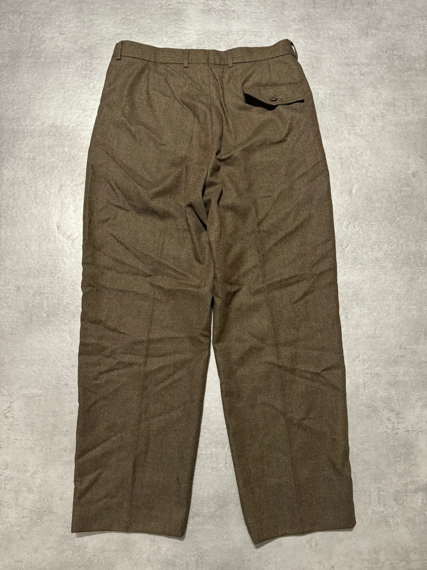 1990s Emporio Armani Olive Pure Wool Pants (L) - 2