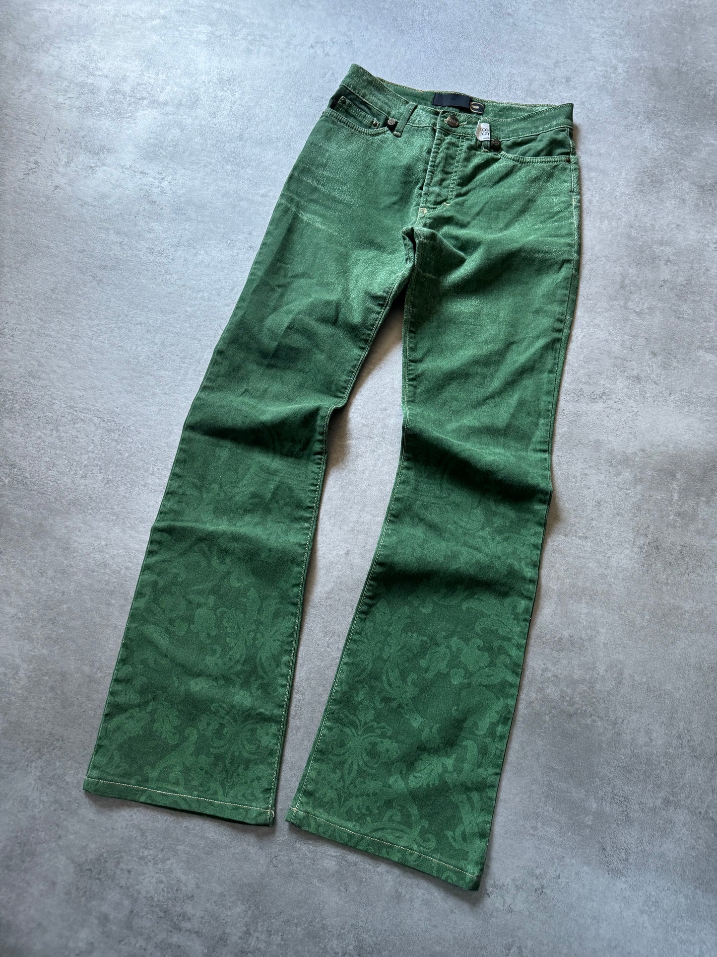 2000s Cavalli Forst Green Local Arabic Prints Pants (XS) - 7