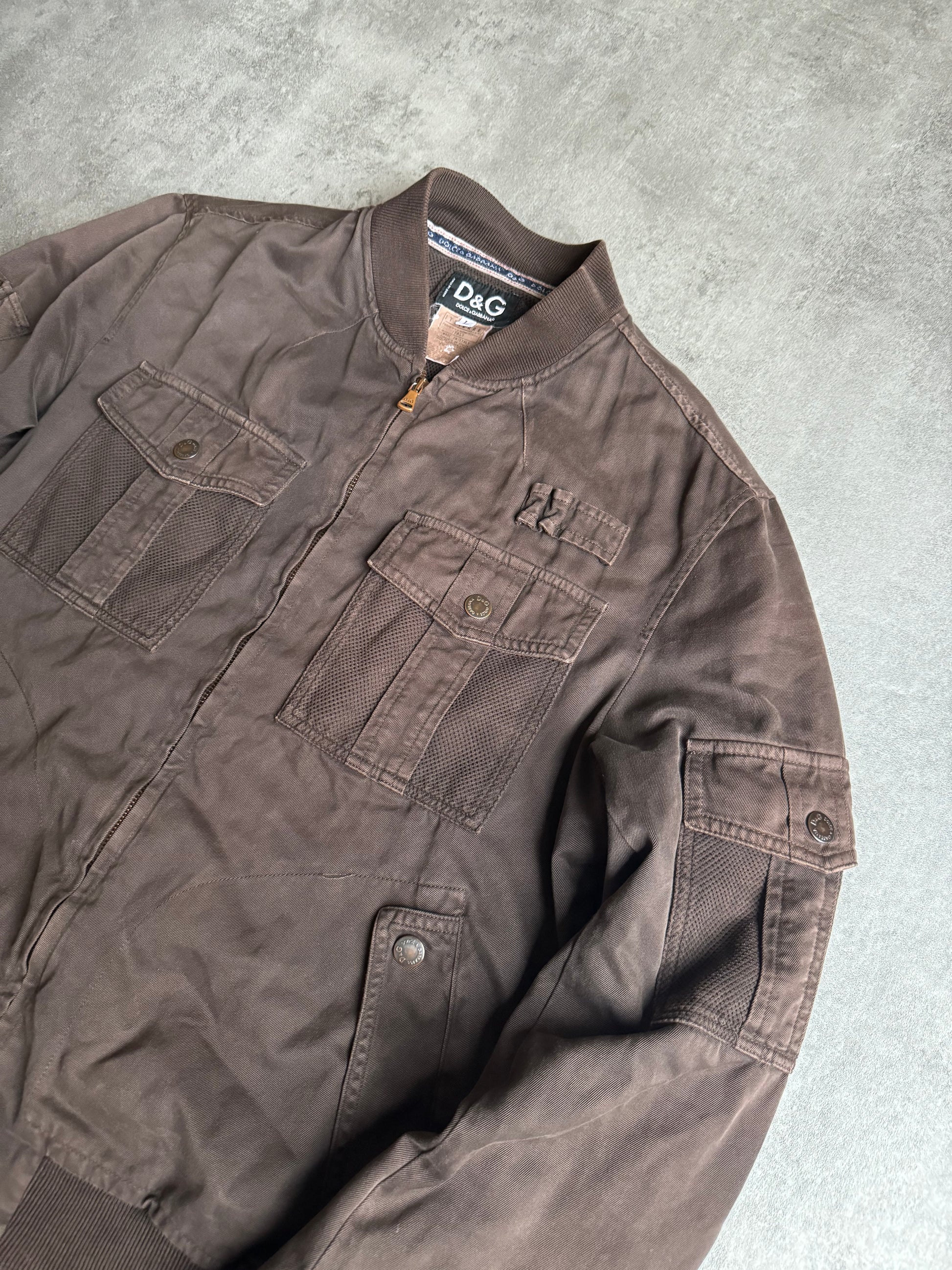 SS2003 Dolce & Gabbana Multi Pockets Cargo Brown Bomber Jacket (L) - 8