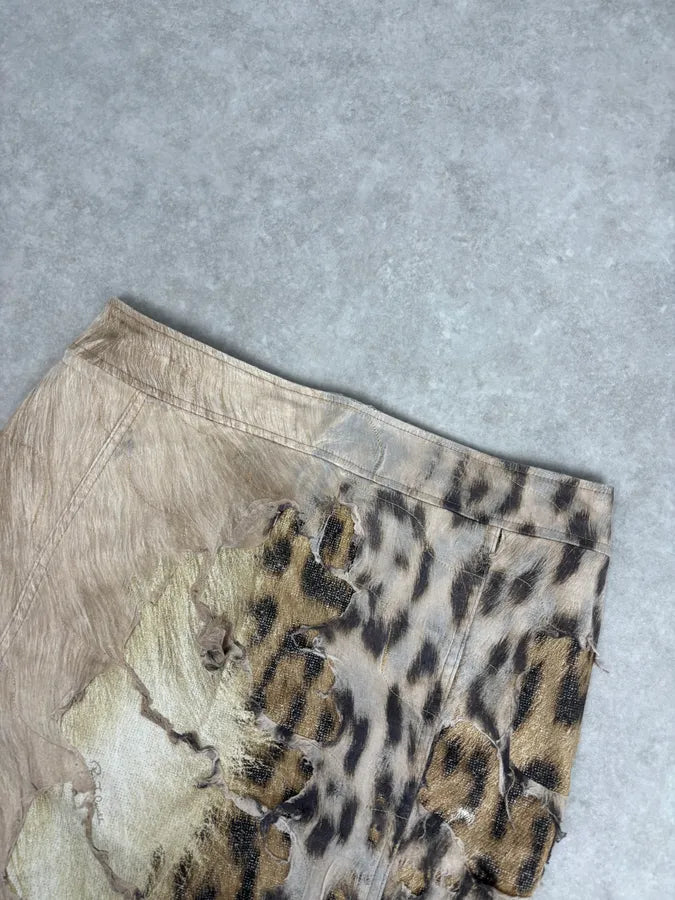 1990s Roberto Cavalli Beige Denim Destructured Leopard Skirt  nCAKVkL 4