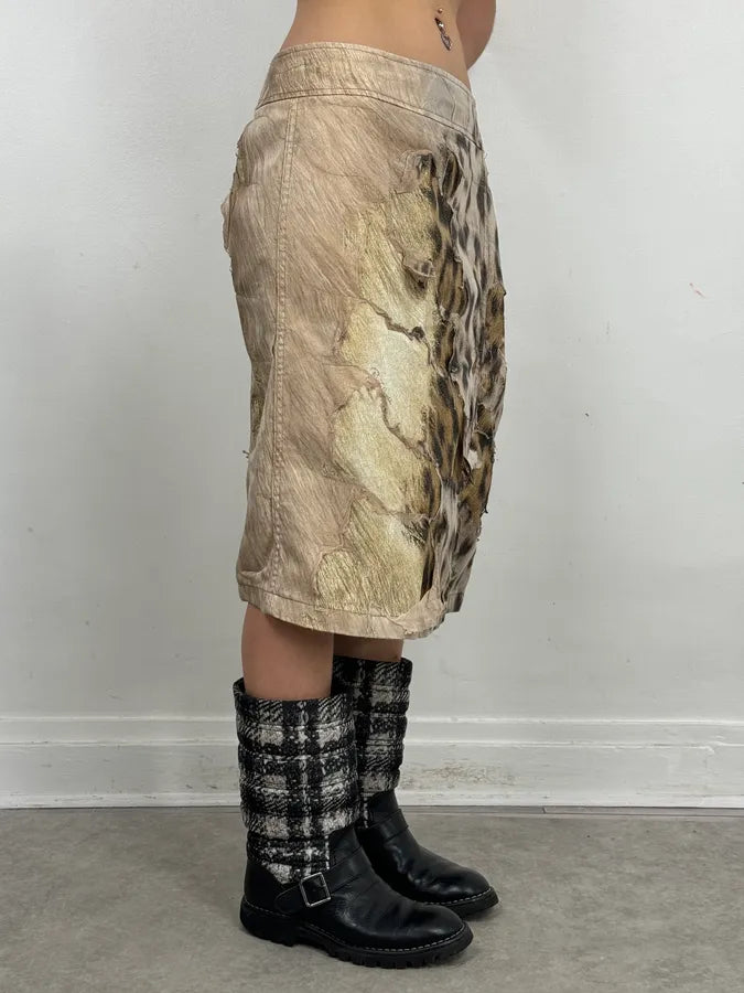 FW2001 Roberto Cavalli Beige Denim Destructured Leopard Skirt  nCAKVkL 1
