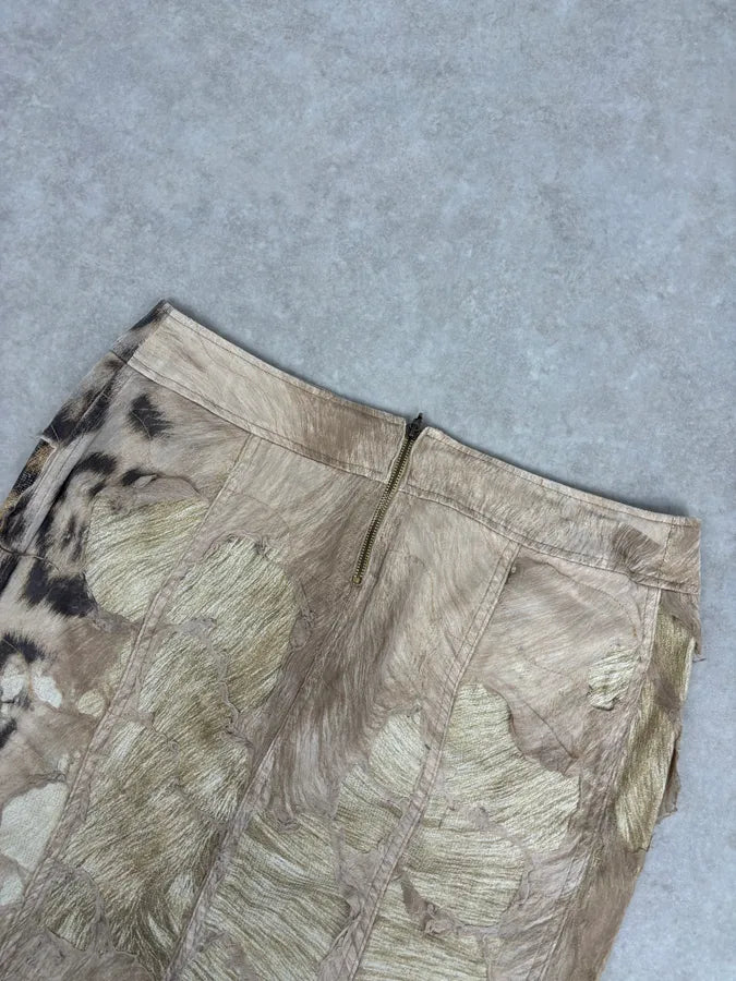 FW2001 Roberto Cavalli Beige Denim Destructured Leopard Skirt  nCAKVkL 6