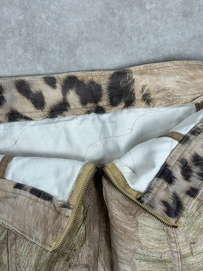 1990s Roberto Cavalli Beige Denim Destructured Leopard Skirt  nCAKVkL 8