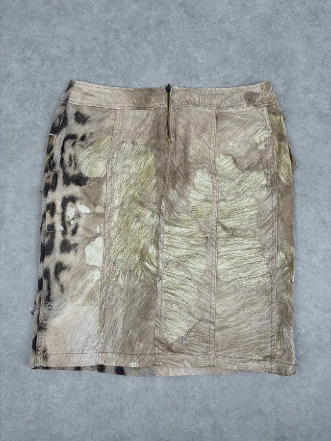 1990s Roberto Cavalli Beige Denim Destructured Leopard Skirt  nCAKVkL 5