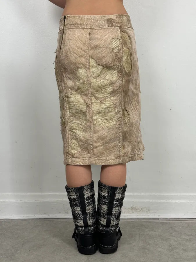 FW2001 Roberto Cavalli Beige Denim Destructured Leopard Skirt  nCAKVkL 2