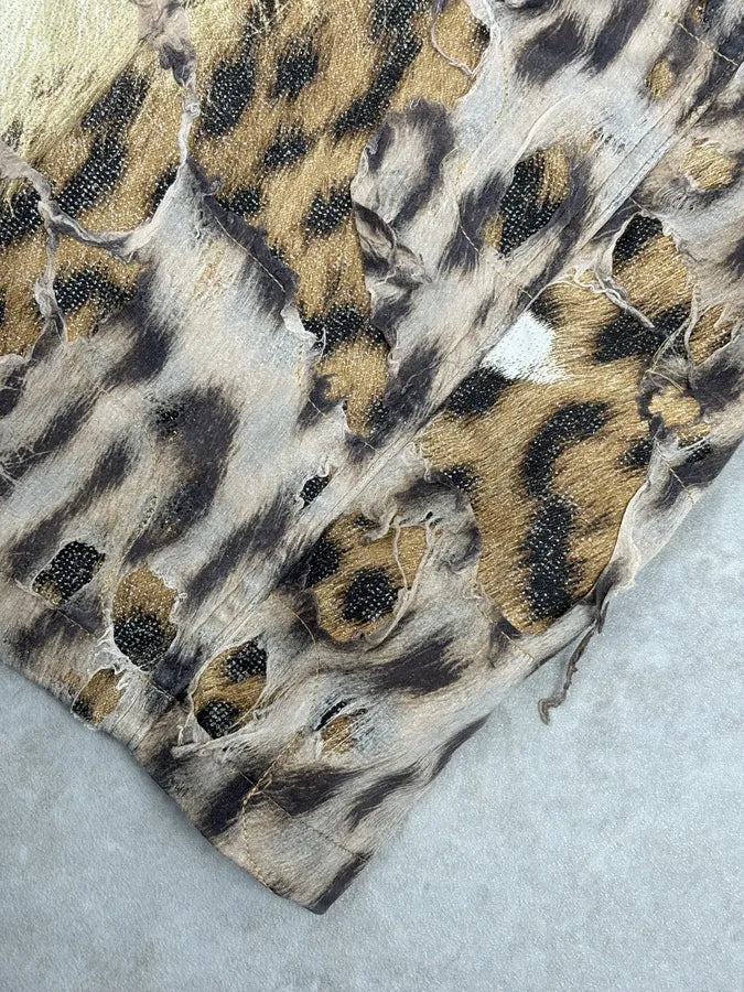 1990s Roberto Cavalli Beige Denim Destructured Leopard Skirt  nCAKVkL 10