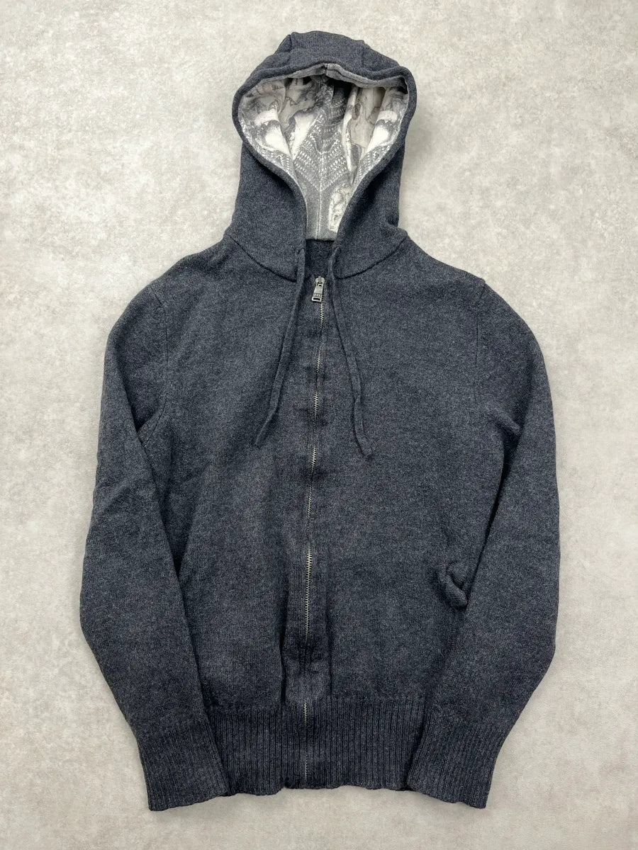 Dirk Bikkembergs Dark Grey Wool Graphic Hood Zip-Up Hoodie miskJOJw 0