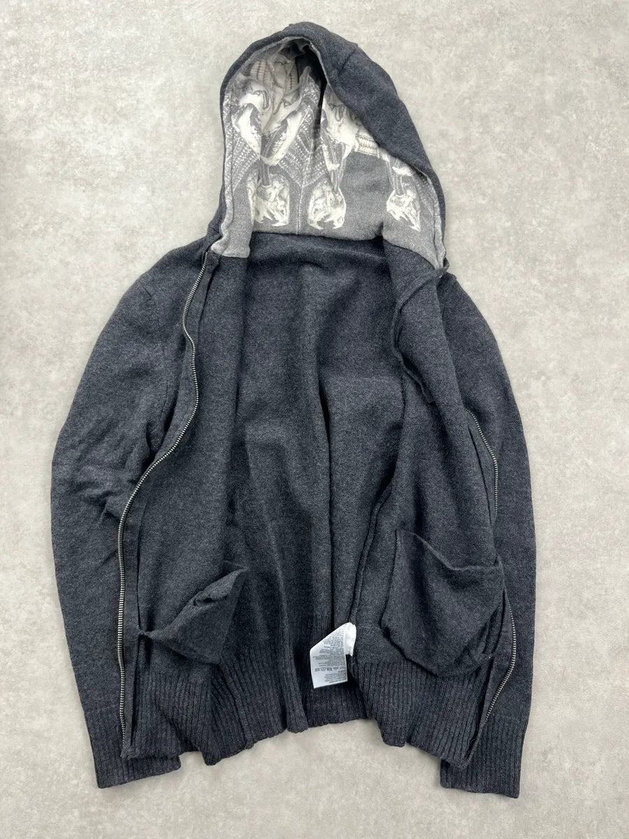 Dirk Bikkembergs Dark Grey Wool Graphic Hood Zip-Up Hoodie miskJOJw 3