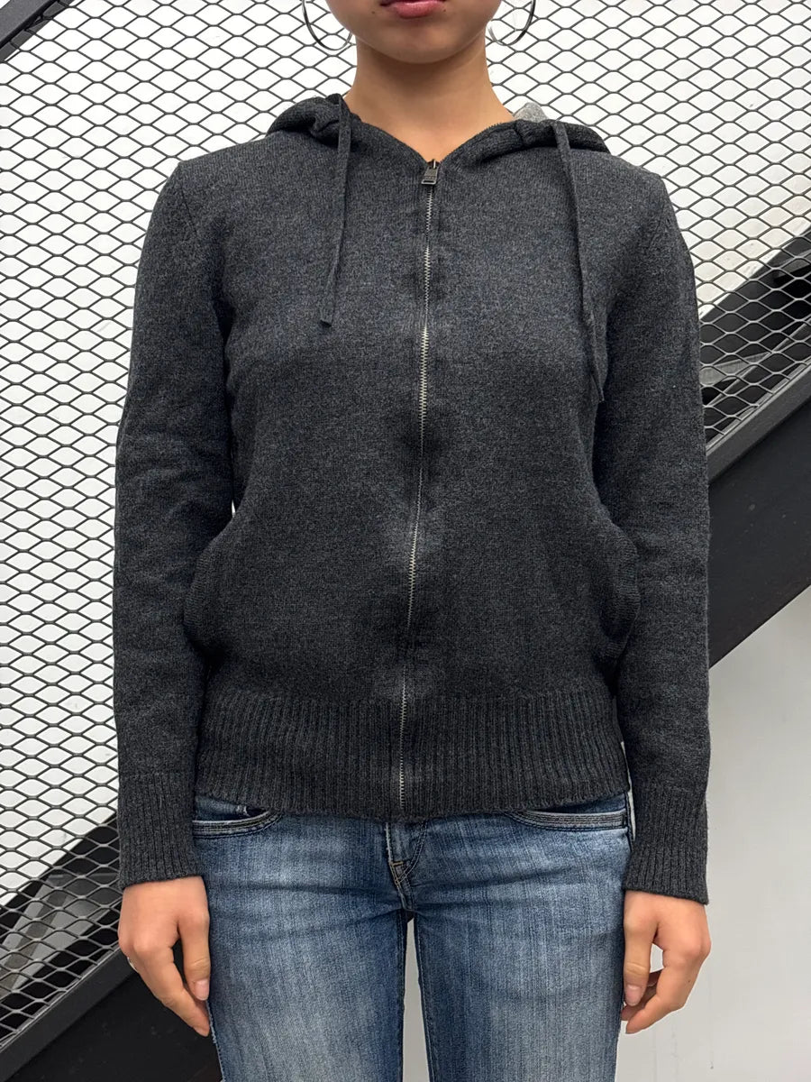 Dirk Bikkembergs Dark Grey Wool Graphic Hood Zip-Up Hoodie miskJOJw 1