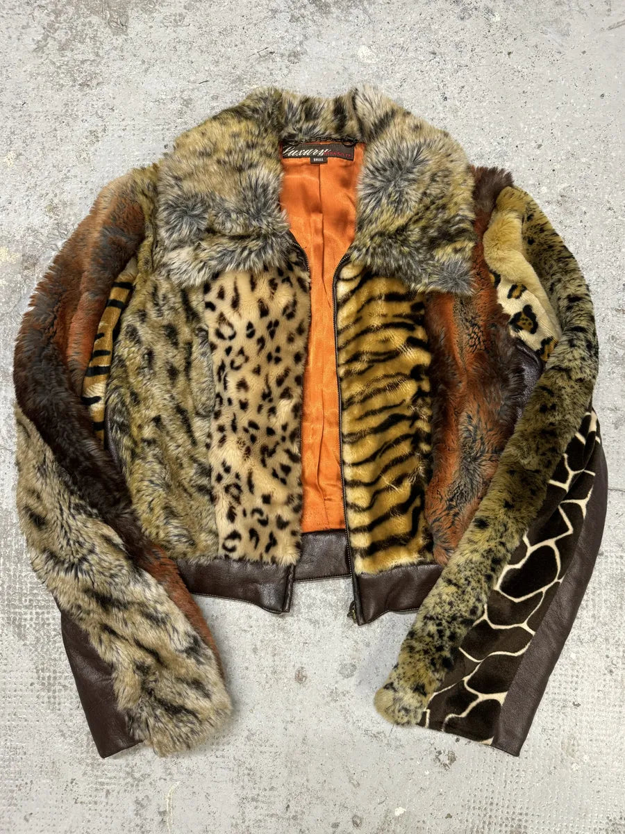 Miss Sixty Patchwork Faux Fur Animal Leopard Jacket WXRlhra 3