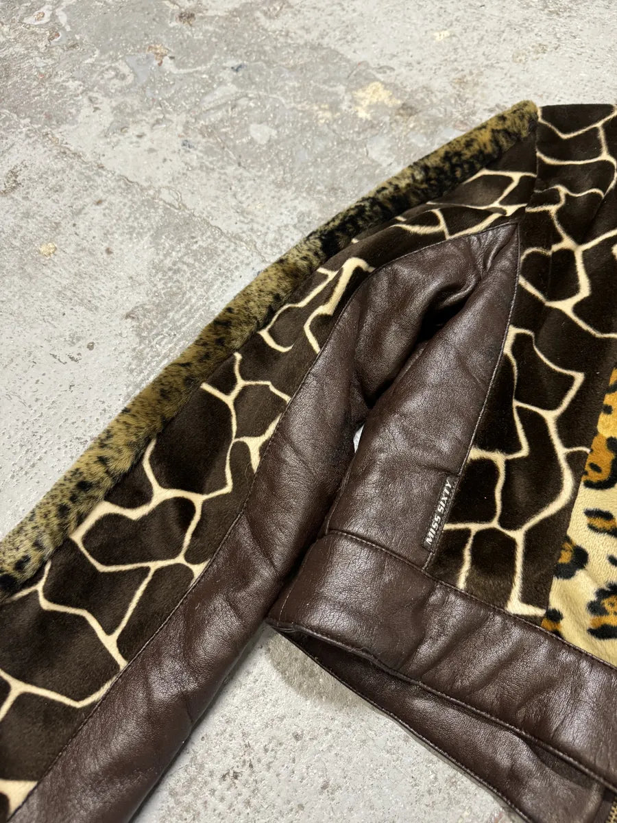 Miss Sixty Patchwork Faux Fur Animal Leopard Jacket WXRlhra 5
