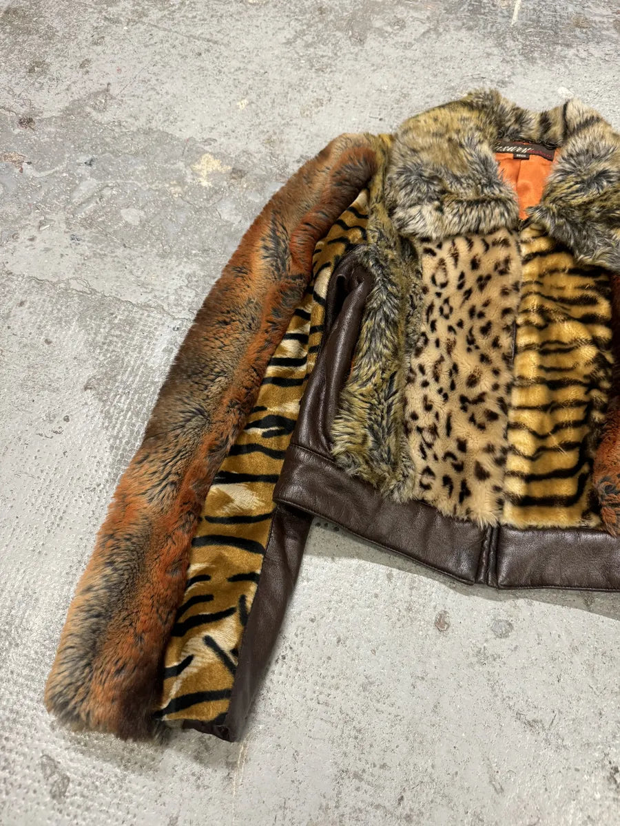 Miss Sixty Patchwork Faux Fur Animal Leopard Jacket WXRlhra 7